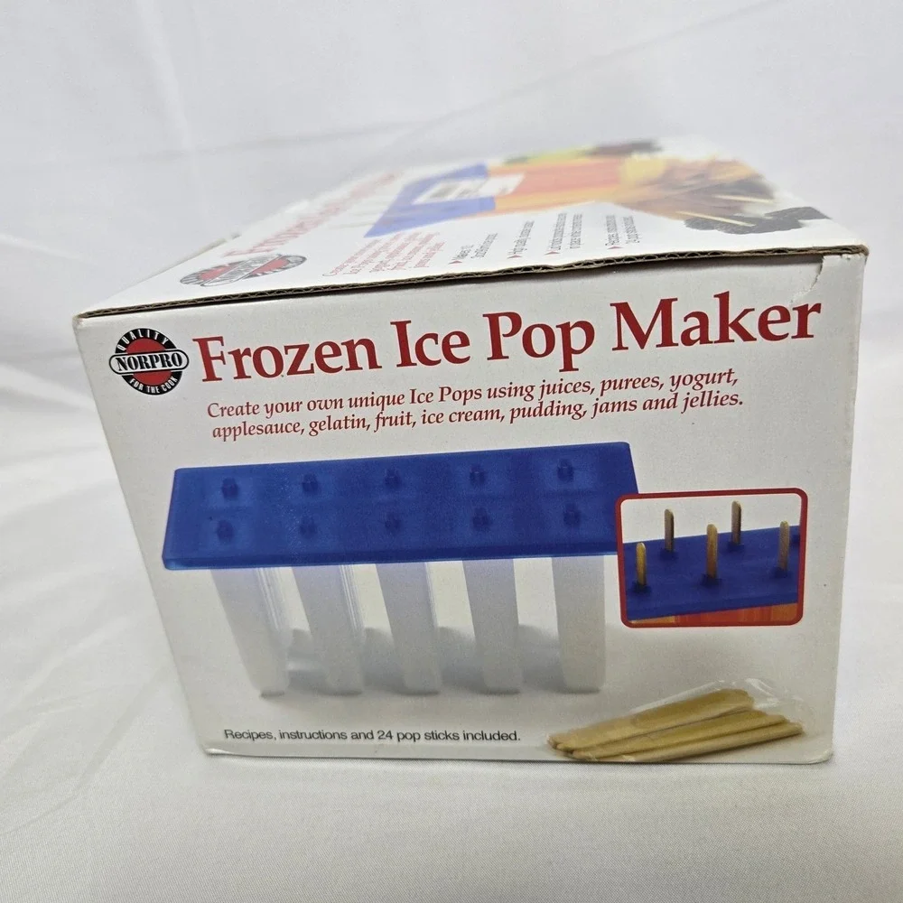 Norpro Frozen Ice Pop Maker, Recipes Instructions 24 Pop Sticks, Item 423, New‎